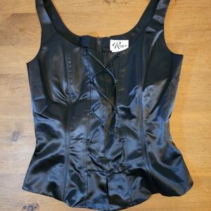 Reggio Vintage Satin Corset Tank Top Retro 90s Black Size Small